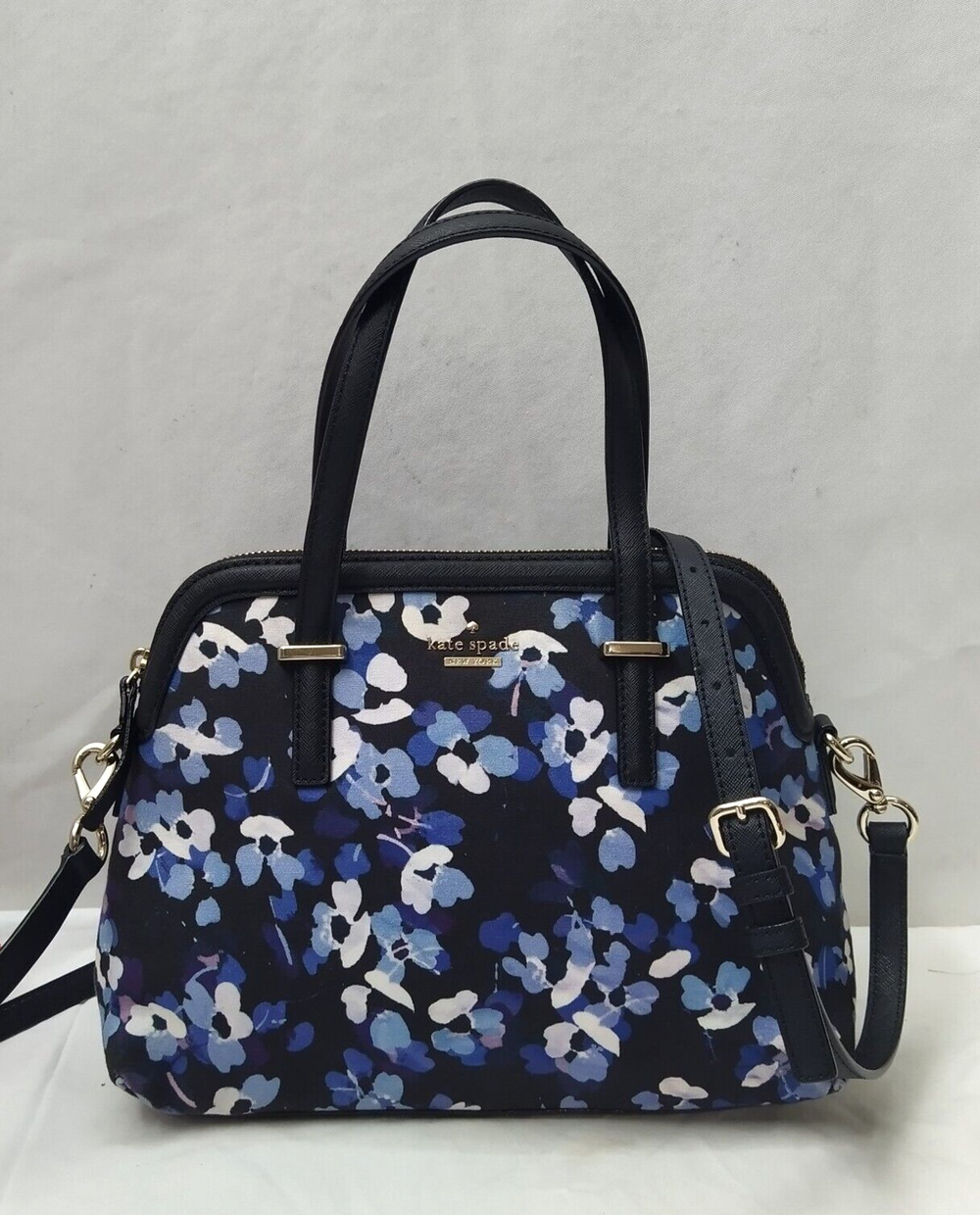 Kate Spade Multicolor Canvas Leather Floral Trim Double Handles Satchel Bag
